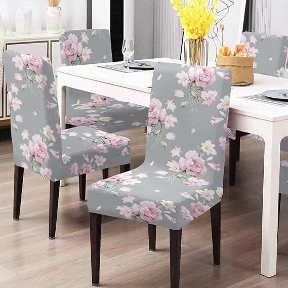 Premium Chair Cover - Stretchable & Elastic Fitted Great Happy IN Olive Pink Flower 2 PCS - ₹799 