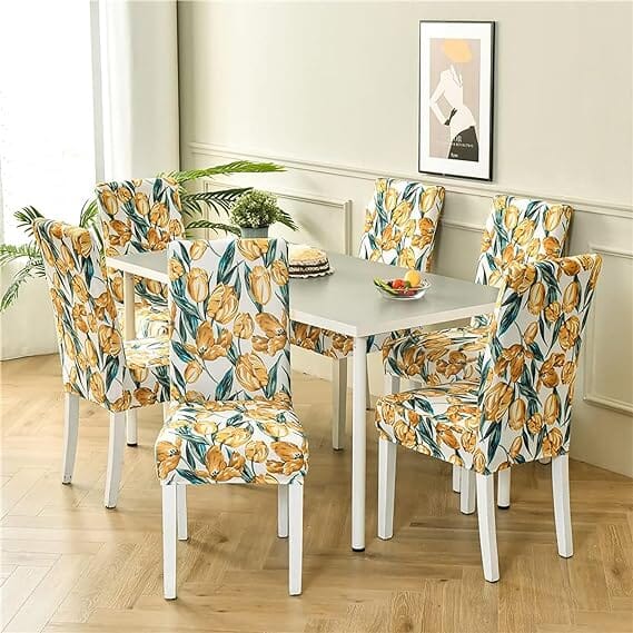 Premium Chair Cover - Stretchable & Elastic Fitted Great Happy IN Orange Tulip 4 PCS - ₹1299 
