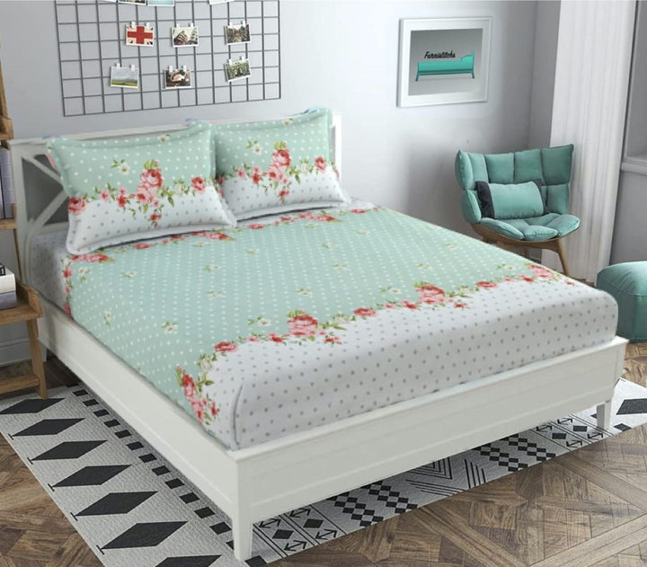 Cotton Elastic Fitted Bedsheet - Fits with any Beds & Mattresses Great Happy IN Pastel Rose Garden KING SIZE 