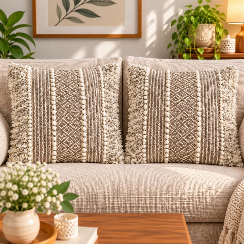 Artisan Embroidered Large Cushion Covers 24x24 Inch cushion cover Great Happy IN Pearl Weave Pack of 2 (₹650 per pcs) 