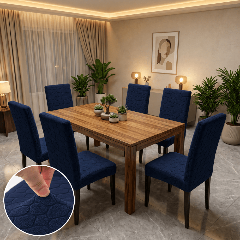 Premium Stretchable Chair Cover jacquard chair cover Great Happy IN Pebble Navy Blue 4 PCS (₹450 per pcs) 