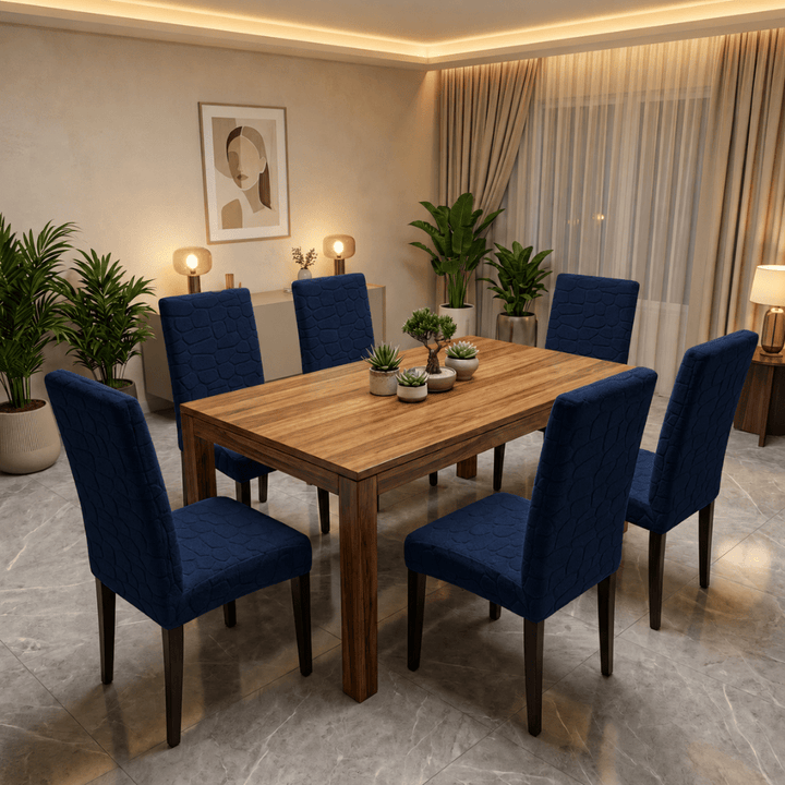 Premium Stretchable Chair Cover jacquard chair cover Great Happy IN Pebble Navy Blue 4 PCS (₹450 per pcs) 