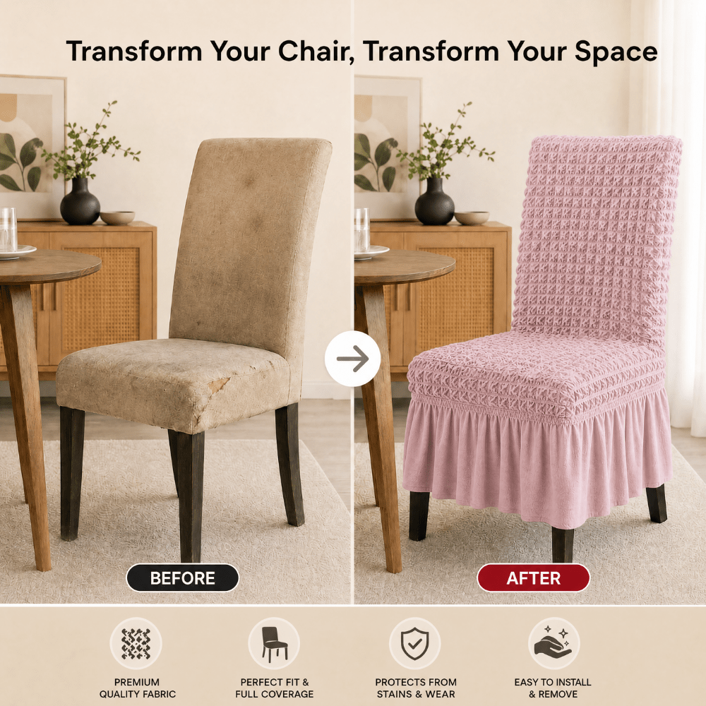 Pink Bubble Frill Chair Cover- Stretchable & Elastic Fitted Great Happy IN 