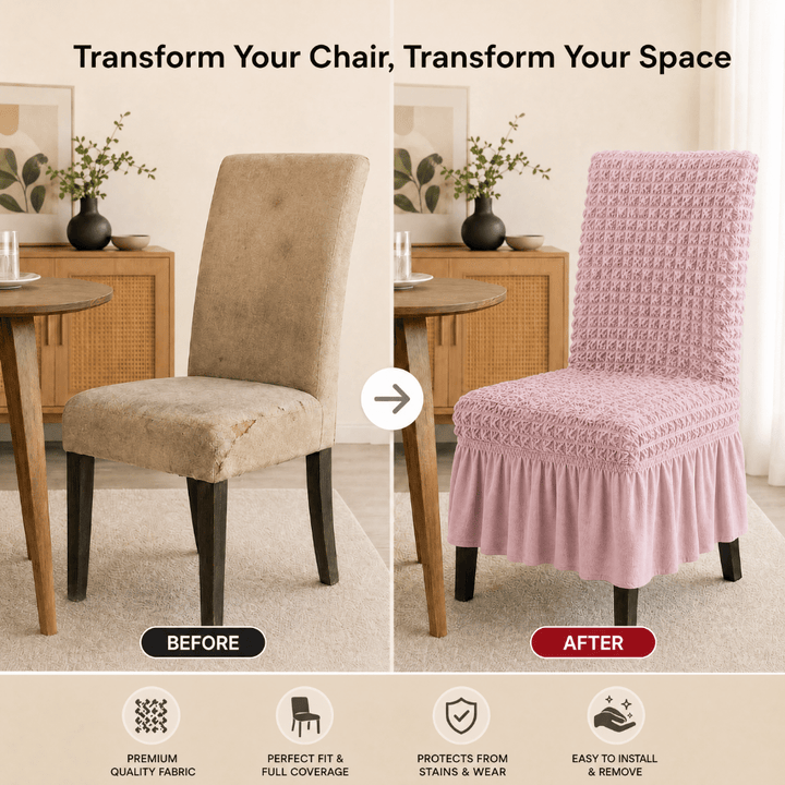 Pink Bubble Frill Chair Cover- Stretchable & Elastic Fitted Great Happy IN 