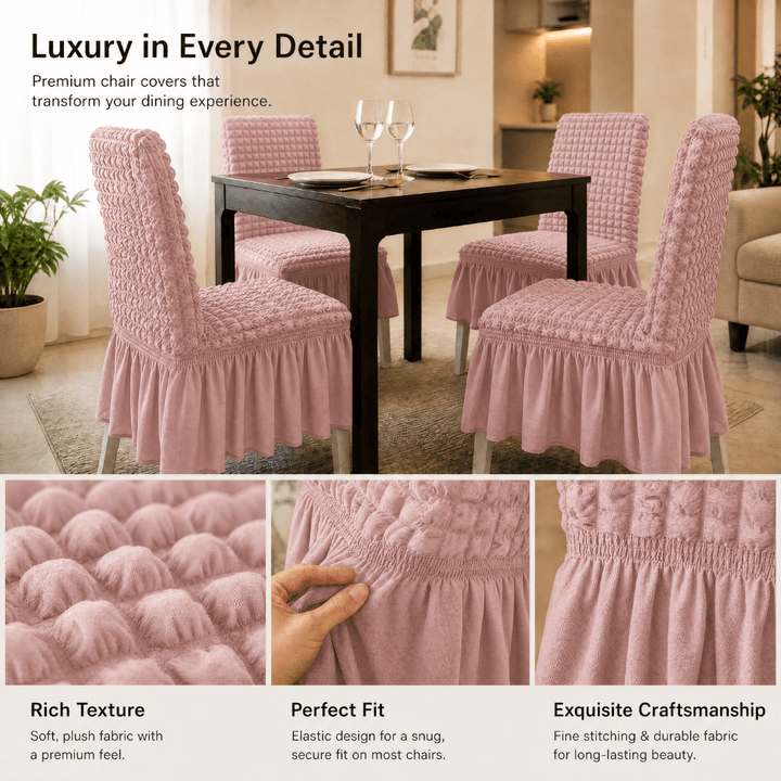 Pink Bubble Frill Chair Cover- Stretchable & Elastic Fitted Great Happy IN 