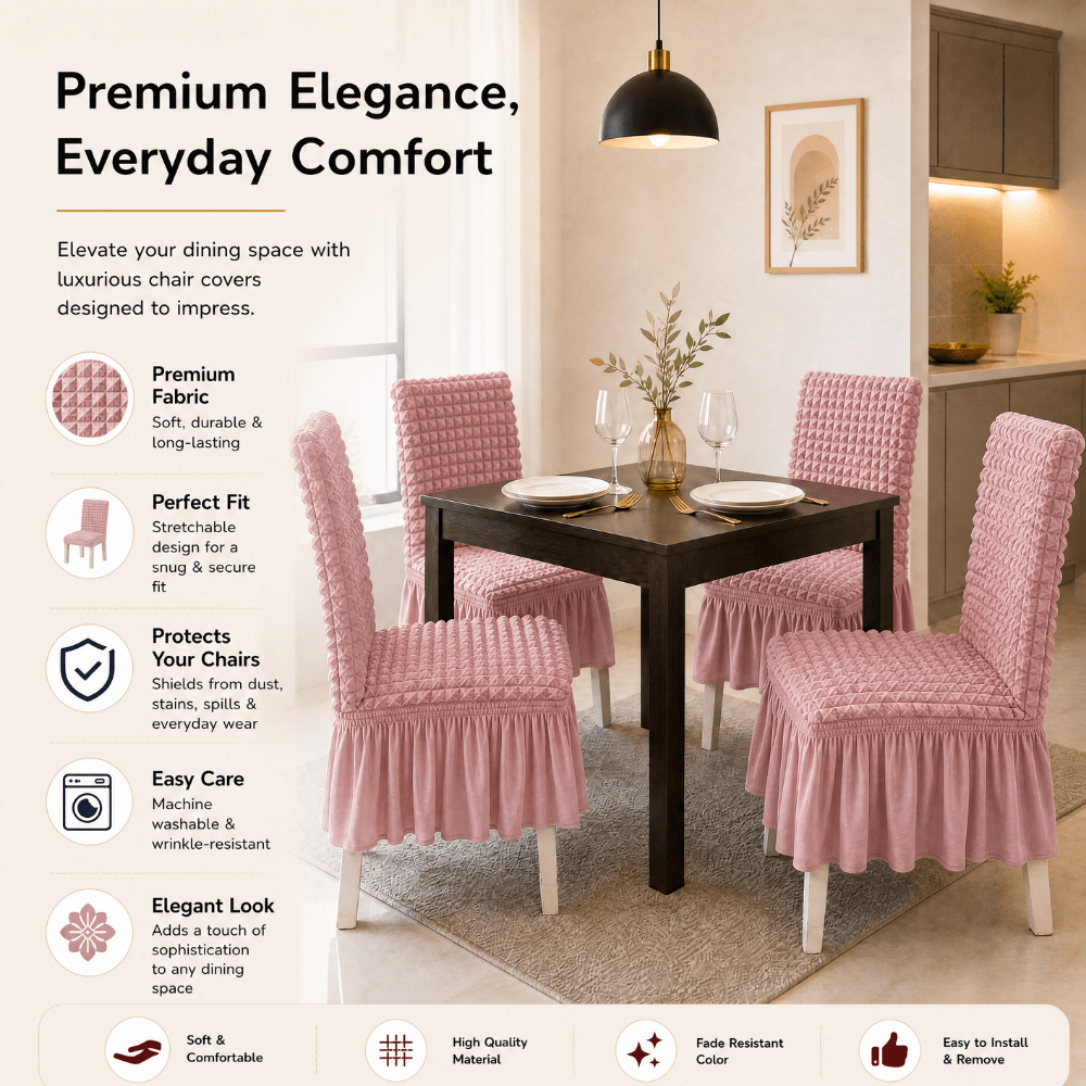 Pink Bubble Frill Chair Cover- Stretchable & Elastic Fitted Great Happy IN 