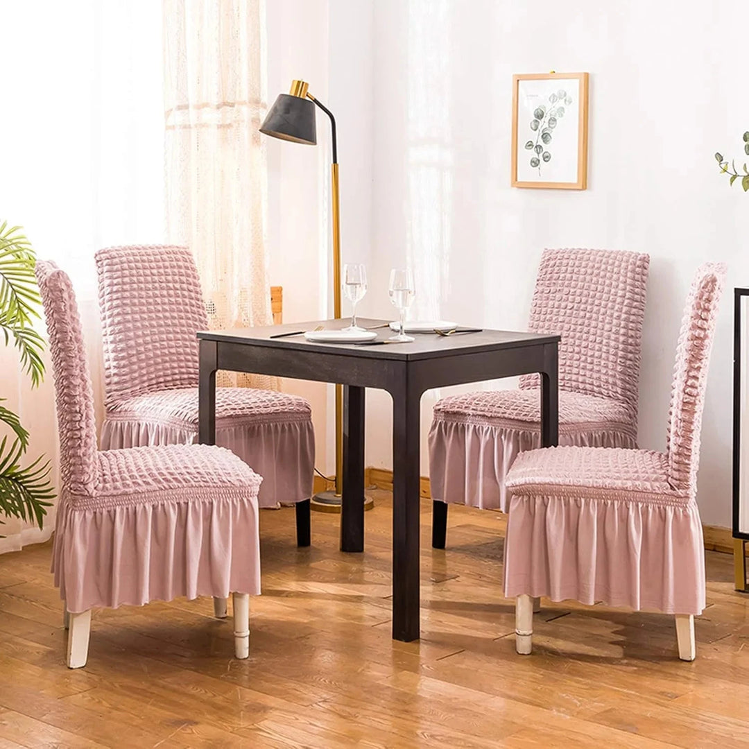 Bubble Frill Chair Cover- Stretchable & Elastic Fitted Great Happy IN Bubble Frill Pink 4 PCS - ₹1799 