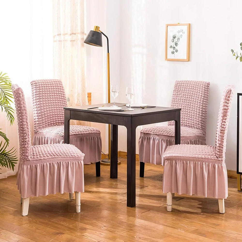 Bubble Frill Stretchable & Wrinkle-Free Chair Cover Great Happy IN Bubble Frill Pink 4 PCS - ₹1799 