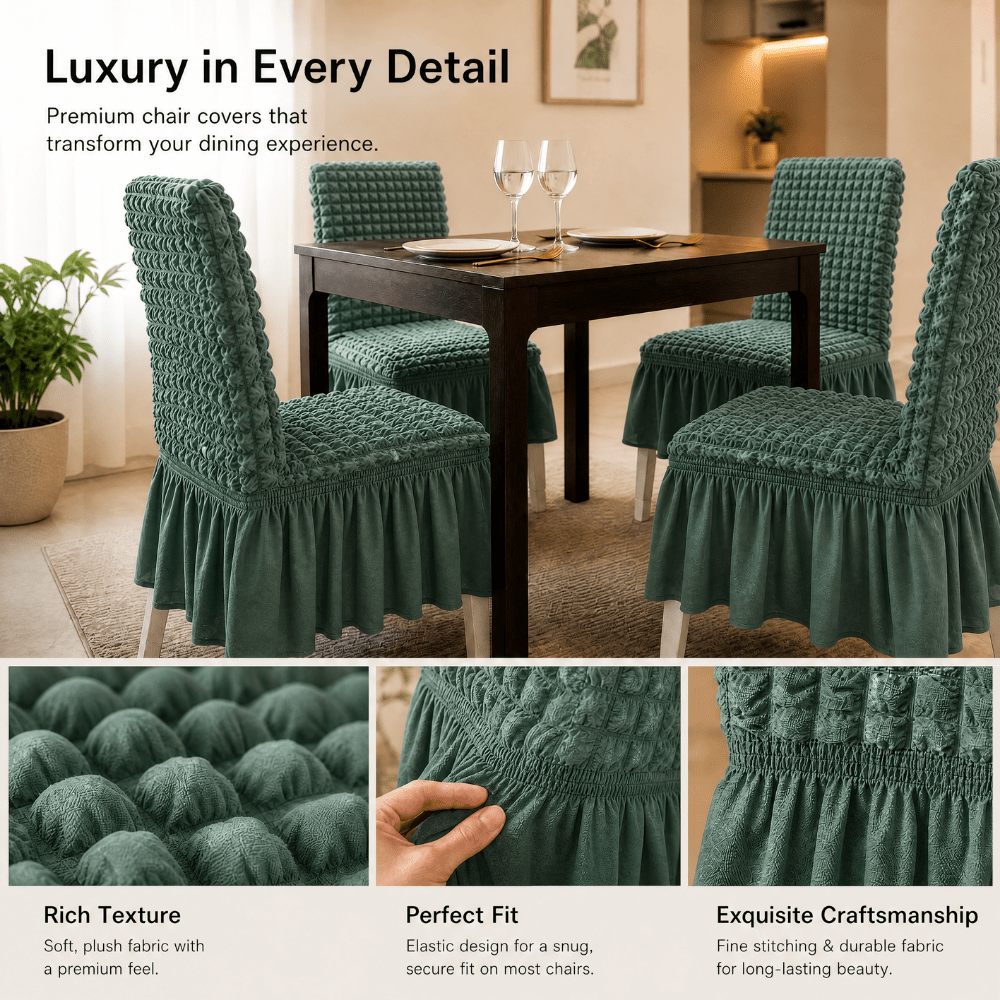 Pista Bubble Frill Chair Cover- Stretchable & Elastic Fitted Great Happy IN 