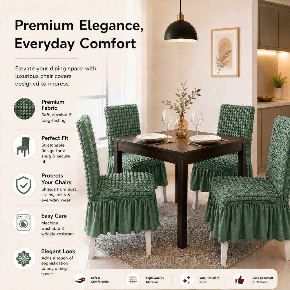 Pista Bubble Frill Chair Cover- Stretchable & Elastic Fitted Great Happy IN 
