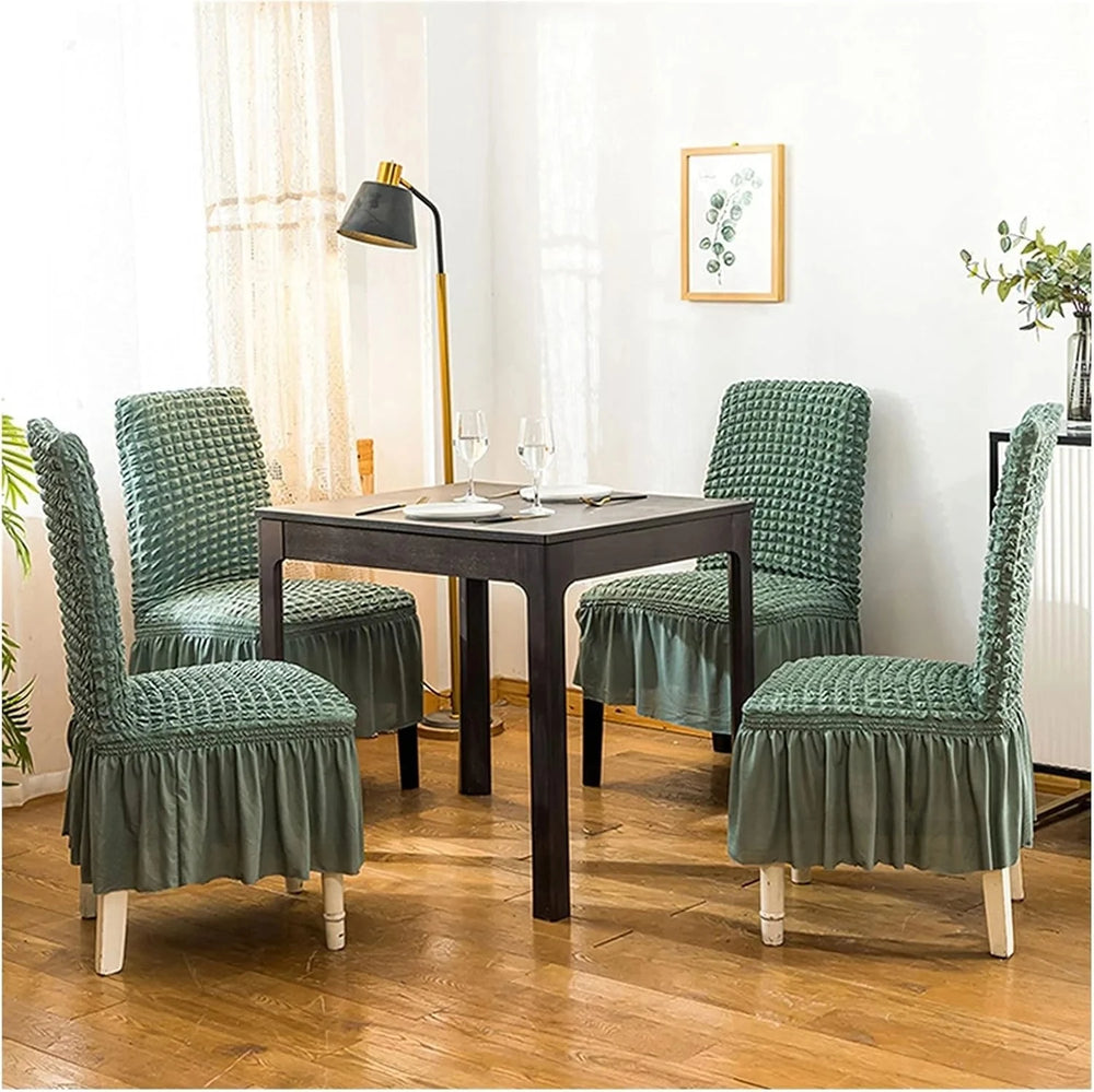 Bubble Frill Stretchable & Wrinkle-Free Chair Cover Great Happy IN Bubble Frill Pista 4 PCS - ₹1799 