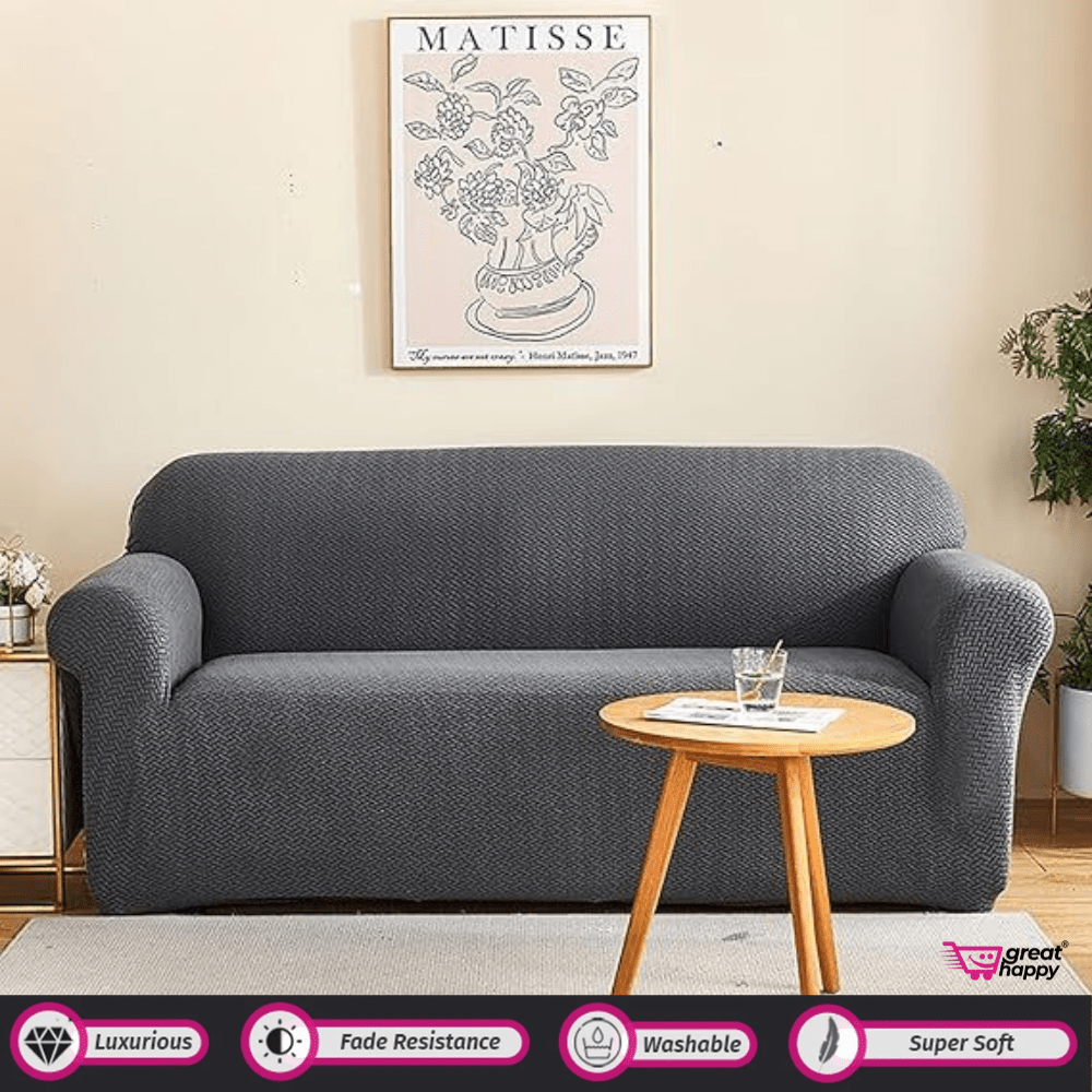 Polar Fleece Sofa Cover - Stretchable & Premium Quality Great Happy IN Single Seater(90-145cm) - ₹1599 Dark Grey Sofa Cover 