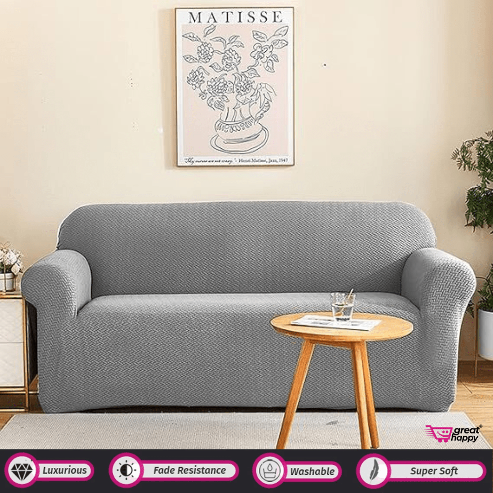 Polar Fleece Sofa Cover - Stretchable & Premium Quality Great Happy IN Single Seater(90-145cm) - ₹1599 Grey Sofa Cover 
