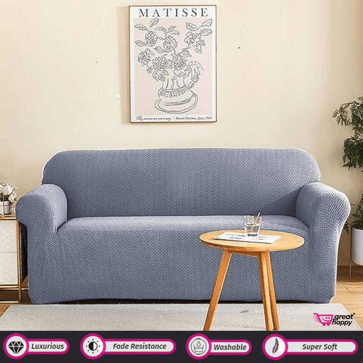 Polar Fleece Sofa Cover - Stretchable & Premium Quality Great Happy IN Single Seater(90-145cm) - ₹1599 Steel Blue Sofa Cover 