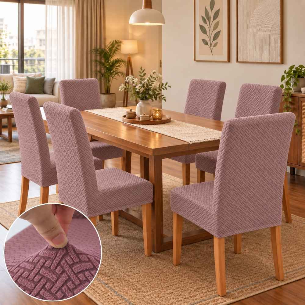 Polar Fleece Premium Chair Cover - Stretchable & Elastic Fitted polar fleece chair cover Great Happy IN Polar Fleece Pink Pack of 4 