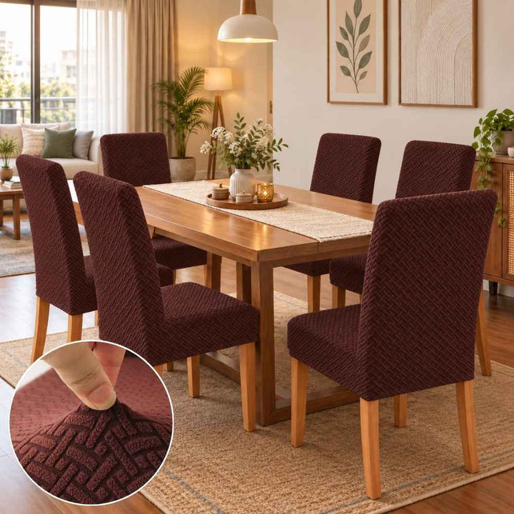 Dark Brown Polar Fleece Premium Chair Cover - Stretchable & Elastic Fitted polar fleece chair cover Great Happy IN 4 PCS - ₹1699 