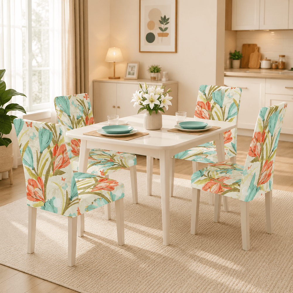 Premium Chair Cover - Stretchable & Elastic Fitted Great Happy IN Poppy 4 PCS (₹325 per pcs) 