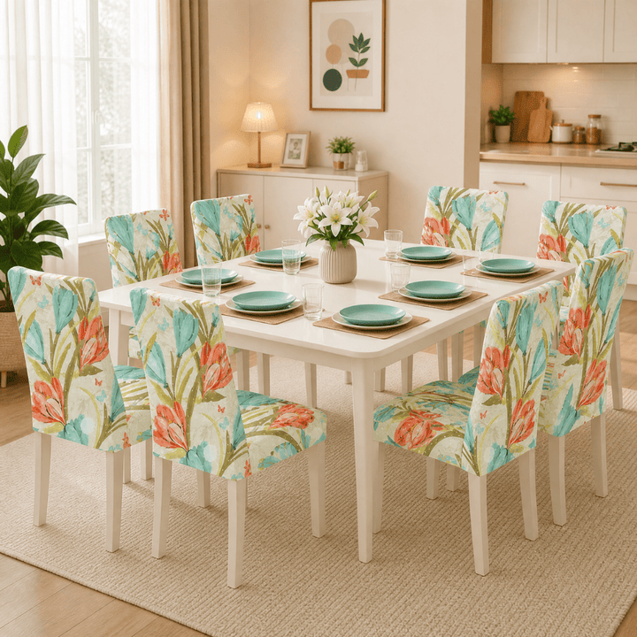 Poppy Premium Chair Cover - Stretchable & Elastic Fitted Great Happy IN 8 PCS - ₹2099 