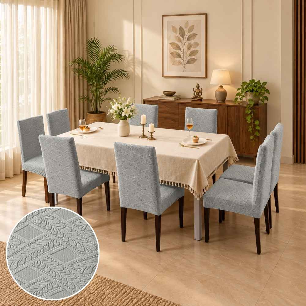 Heritage Jacquard Chair Cover- Stretchable & Elastic Fitted jacquard chair cover Great Happy IN Heritage Grey 4 PCS (₹450 per pcs) 
