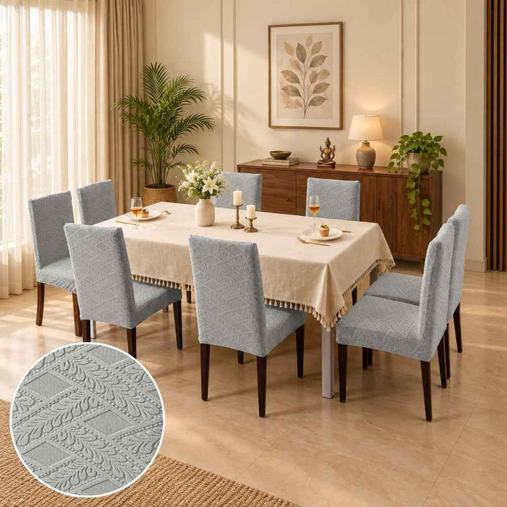 Heritage Jacquard Chair Cover- Stretchable & Elastic Fitted jacquard chair cover Great Happy IN Heritage Grey 4 PCS (₹450 per pcs) 