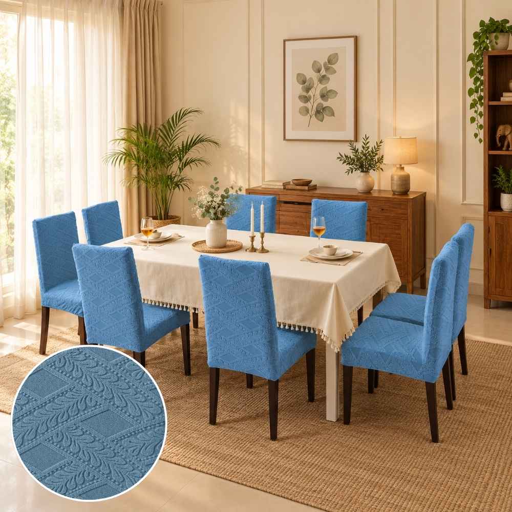 Heritage Jacquard Chair Cover- Stretchable & Elastic Fitted jacquard chair cover Great Happy IN Heritage Light Blue 4 PCS (₹450 per pcs) 