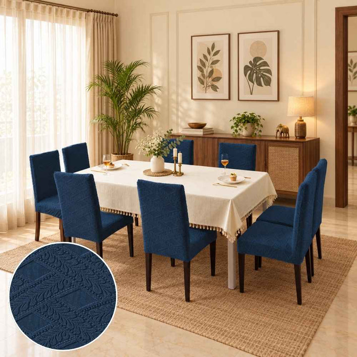 Heritage Jacquard Chair Cover- Stretchable & Elastic Fitted jacquard chair cover Great Happy IN Heritage Navy Blue 4 PCS (₹450 per pcs) 
