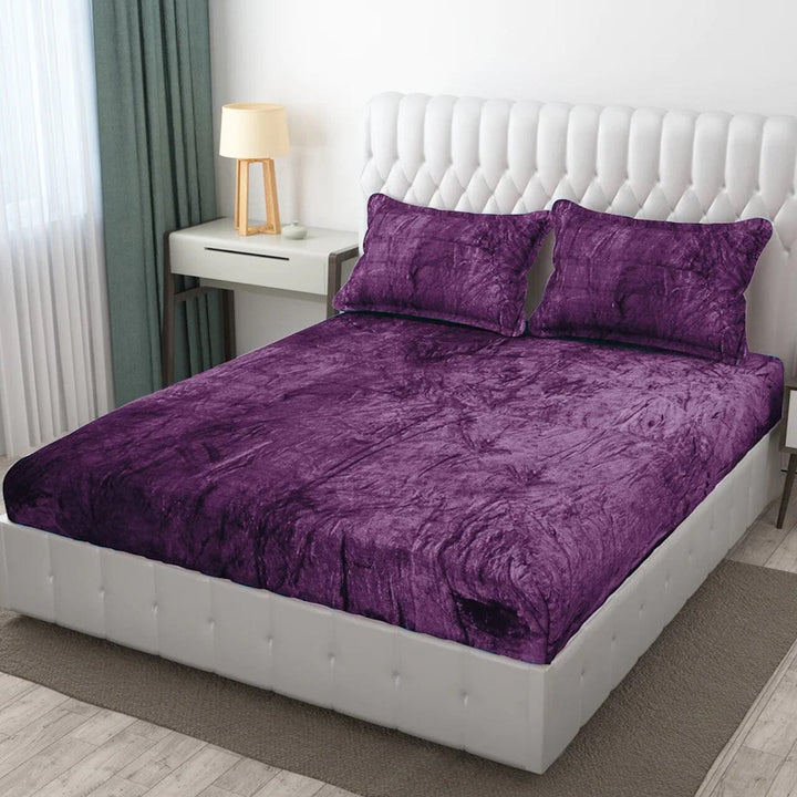 Warm Elastic Fitted Bedsheet ( Winter Special ) Great Happy IN Purple Wine 