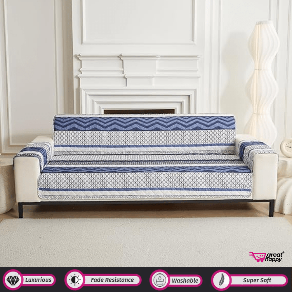 Quilted Sofa Cover Great Happy IN Boho Navy 1 Seater 