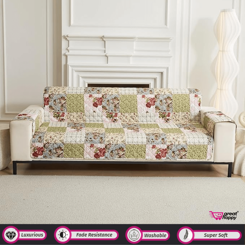Quilted Sofa Cover Great Happy IN Flora Jade 1 Seater 