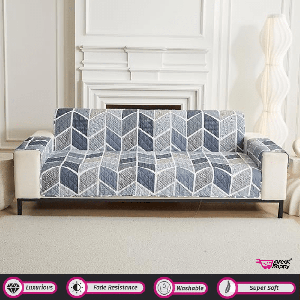 Quilted Sofa Cover Great Happy IN Octa Grey 1 Seater 