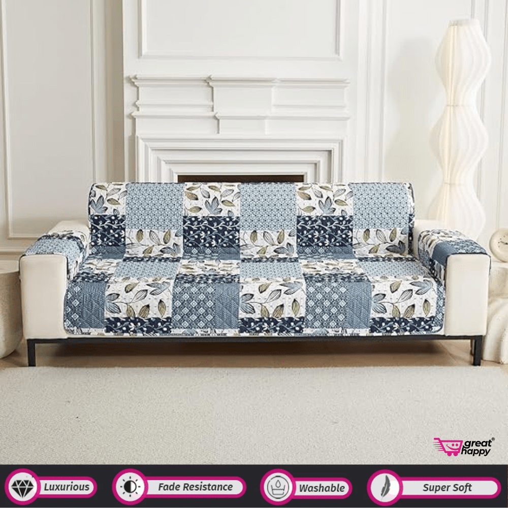Quilted Sofa Cover Great Happy IN Paisley Blue 1 Seater 