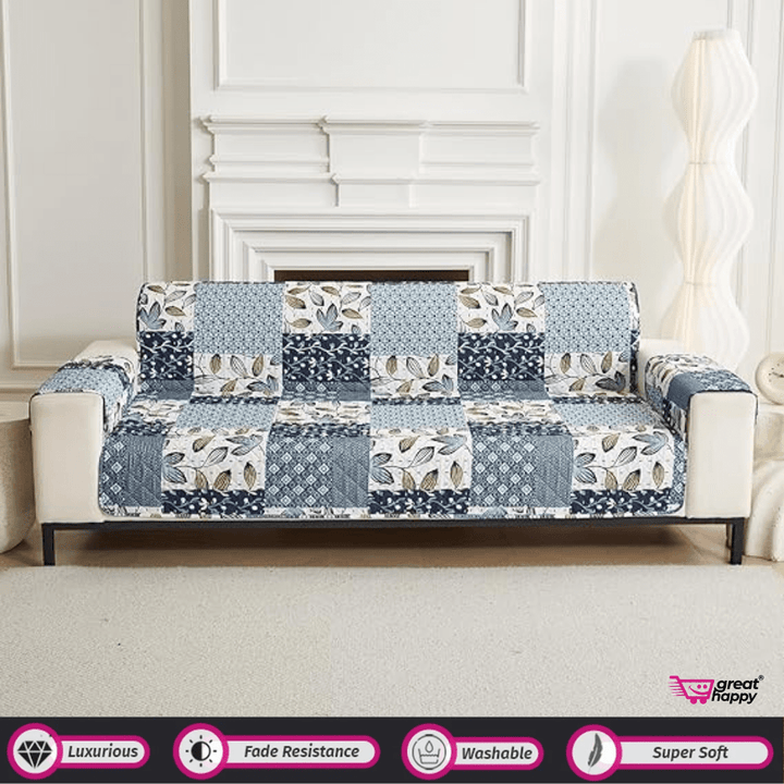 Quilted Sofa Cover Great Happy IN Paisley Blue 1 Seater 