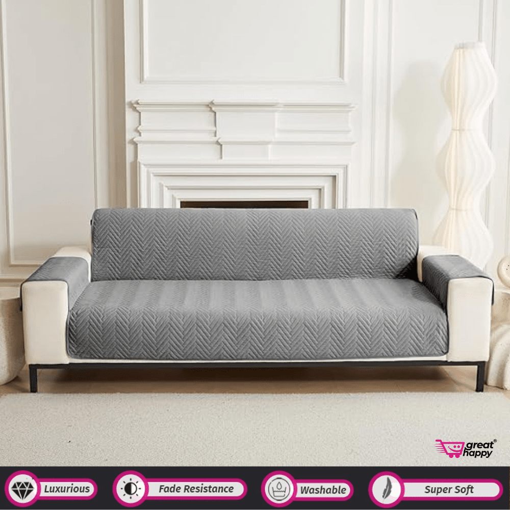 Quilted Sofa Cover Great Happy IN Sublime Charcoal 2 Seater 