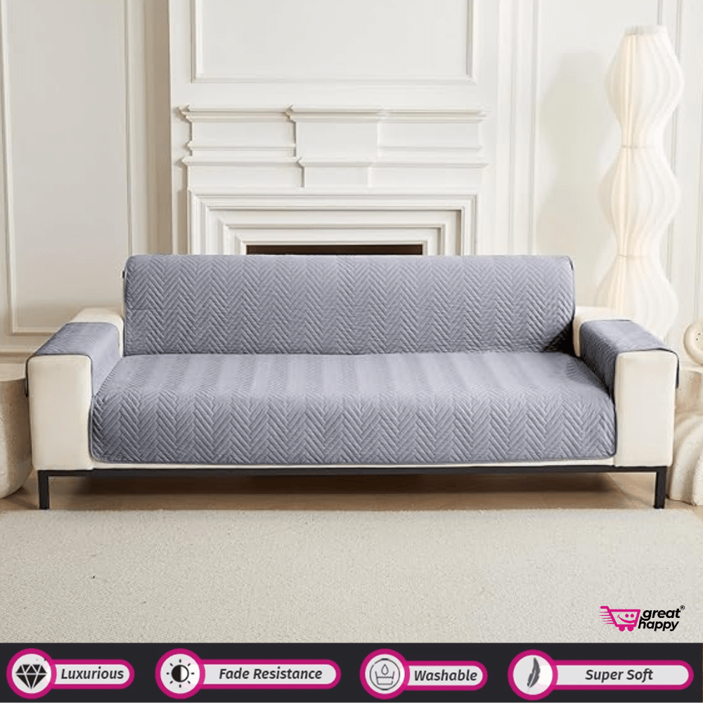 Quilted Sofa Cover Great Happy IN Sublime Grey 2 Seater 