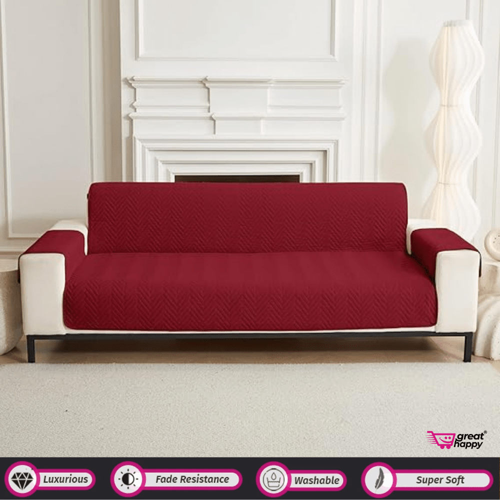 Quilted Sofa Cover Great Happy IN Sublime Maroon 2 Seater 