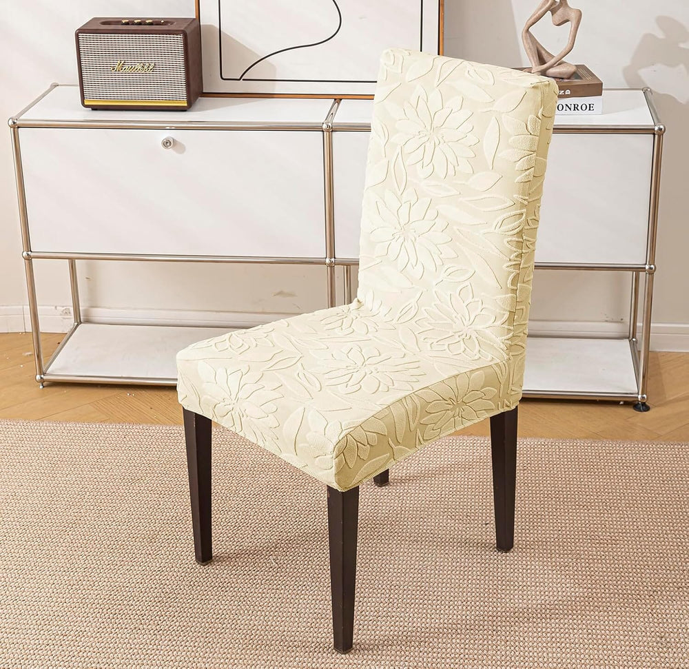 Beige Jacquard Chair Cover- Stretchable & Elastic Fitted Great Happy IN 
