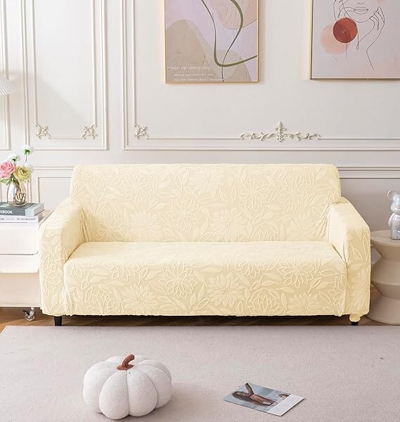 Flower Pattern Jacquard Sofa Cover Great Happy IN Beige Sofa Cover 1 Seater 