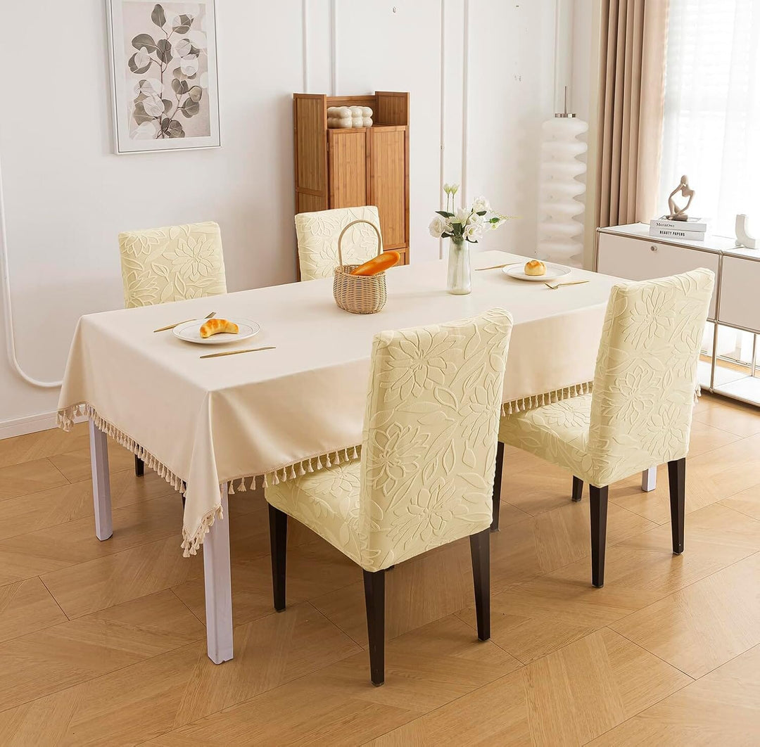 Jacquard Chair Cover- Stretchable & Elastic Fitted Great Happy IN Flower Beige 4 PCS - ₹1799 