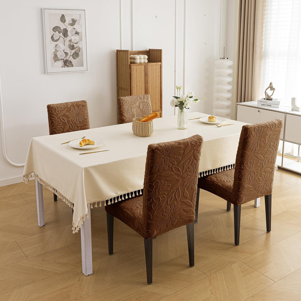 Camel Jacquard Chair Cover- Stretchable & Elastic Fitted Great Happy IN 4 PCS - ₹1799 
