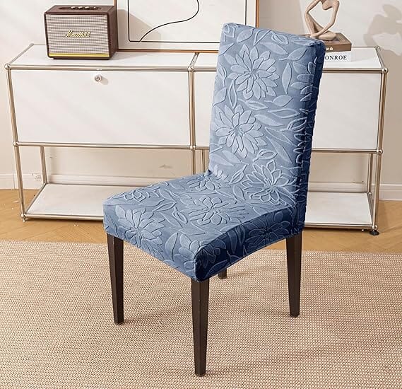Dark Blue Jacquard Chair Cover- Stretchable & Elastic Fitted Great Happy IN 