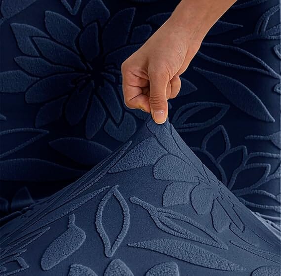 Dark Blue Jacquard Chair Cover- Stretchable & Elastic Fitted Great Happy IN 