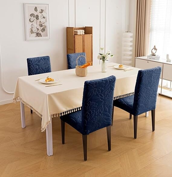 Jacquard Chair Cover- Stretchable & Elastic Fitted Great Happy IN Flower Dark Blue 4 PCS - ₹1799 