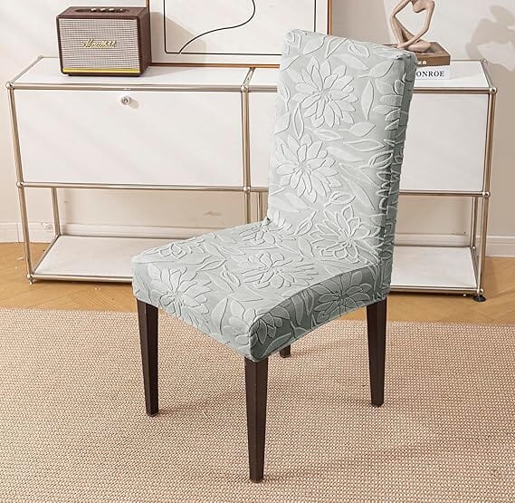 Dark Grey Jacquard Chair Cover- Stretchable & Elastic Fitted Great Happy IN 