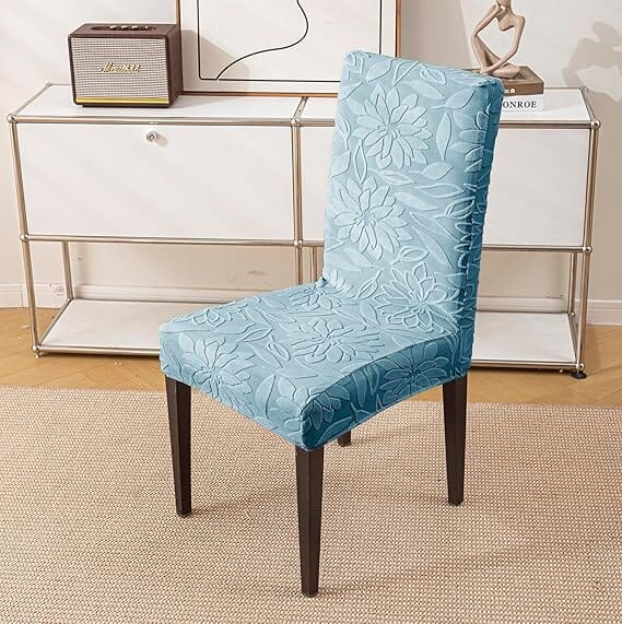 Light Blue Jacquard Chair Cover- Stretchable & Elastic Fitted Great Happy IN 