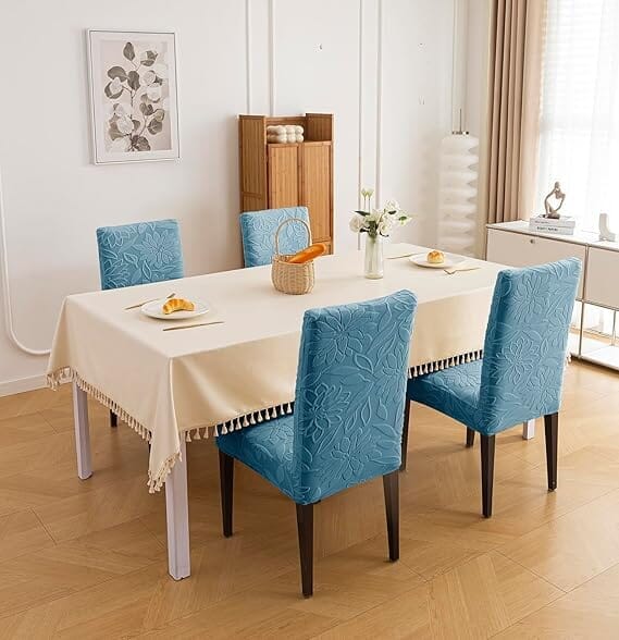 Jacquard Chair Cover- Stretchable & Elastic Fitted Great Happy IN Flower Light Blue 4 PCS - ₹1799 