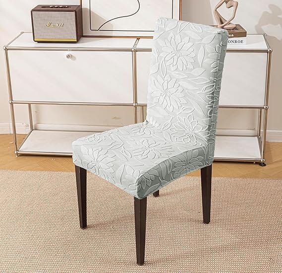 Light Grey Jacquard Chair Cover- Stretchable & Elastic Fitted Great Happy IN 