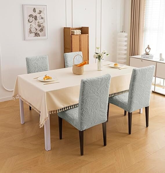 Jacquard Chair Cover- Stretchable & Elastic Fitted Great Happy IN Flower Light Grey 4 PCS - ₹1799 