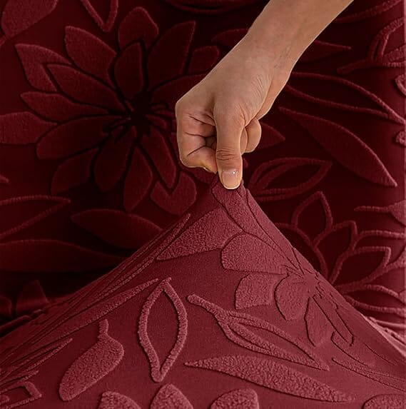 Maroon Jacquard Chair Cover - Stretchable & Elastic Fitted Great Happy IN 