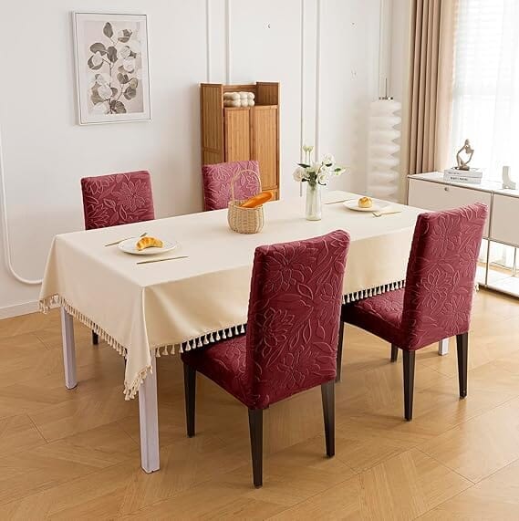 Jacquard Chair Cover- Stretchable & Elastic Fitted Great Happy IN Flower Maroon 4 PCS - ₹1799 