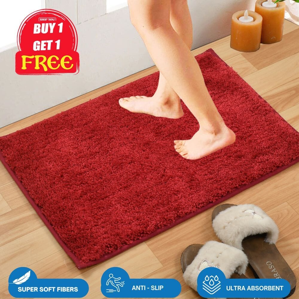 Multipurpose Super Absorbent - Anti Slip Premium Mat (BUY 1 GET 1 FREE) Great Happy IN 60 x 40 CM (Total 2pcs) - ₹849 Red 